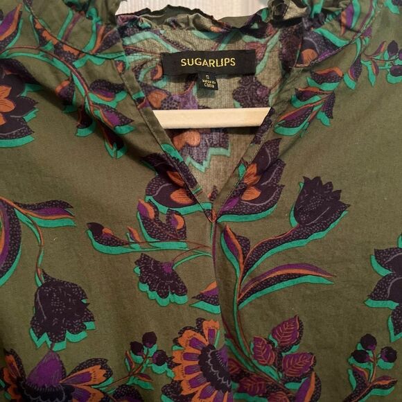 Sugarlips Green and Purple Blouse Bohemian Style - Picture 2 of 11